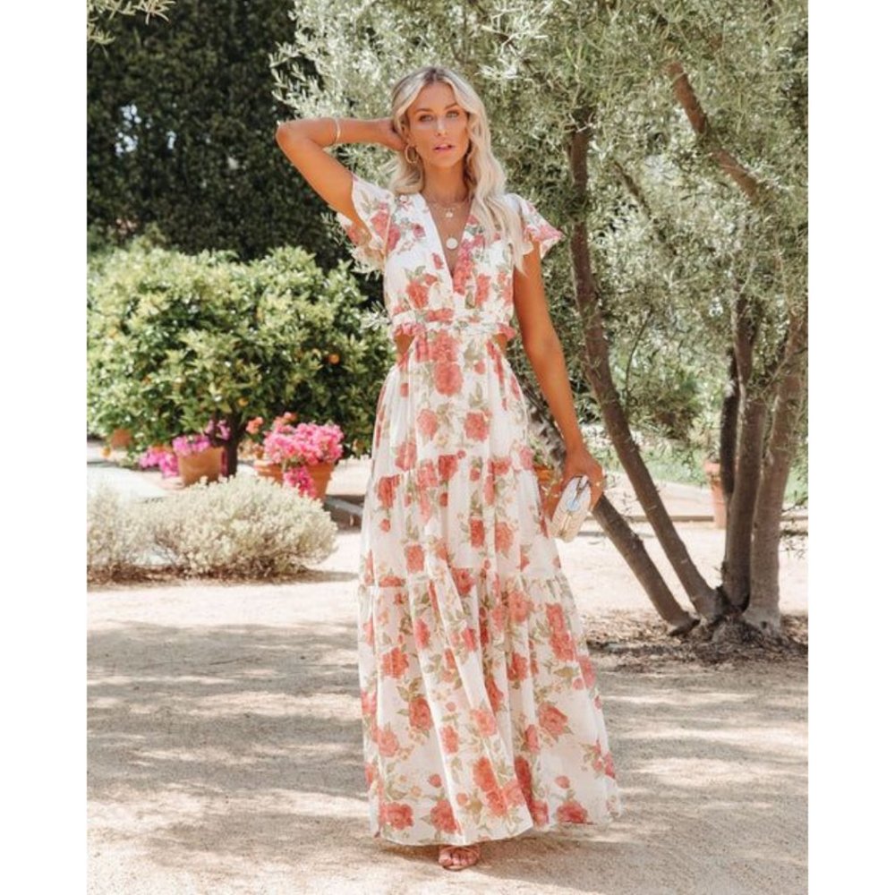 VICI Moonlight Sonata Floral Cut Out Maxi Dress - XS